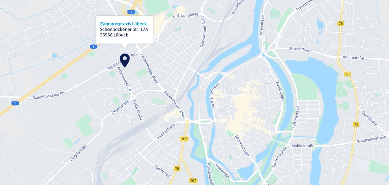 Die Zahnarztpraxis Lübeck in in 15 Fußminuten vom Bahnhof zu erreichen